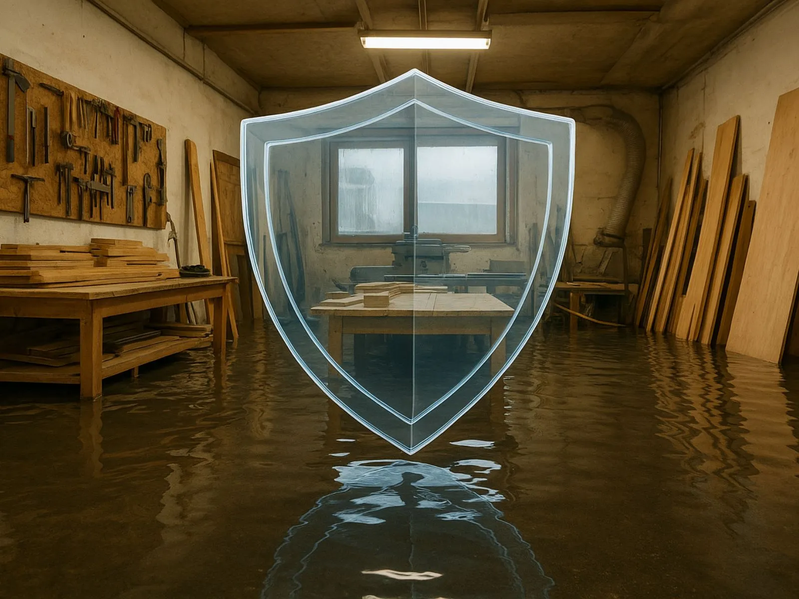 impresa-artigiana-allagata-con-overlay-scudo-di-protezione-delle-polizze-contro-rischi-catastrofali