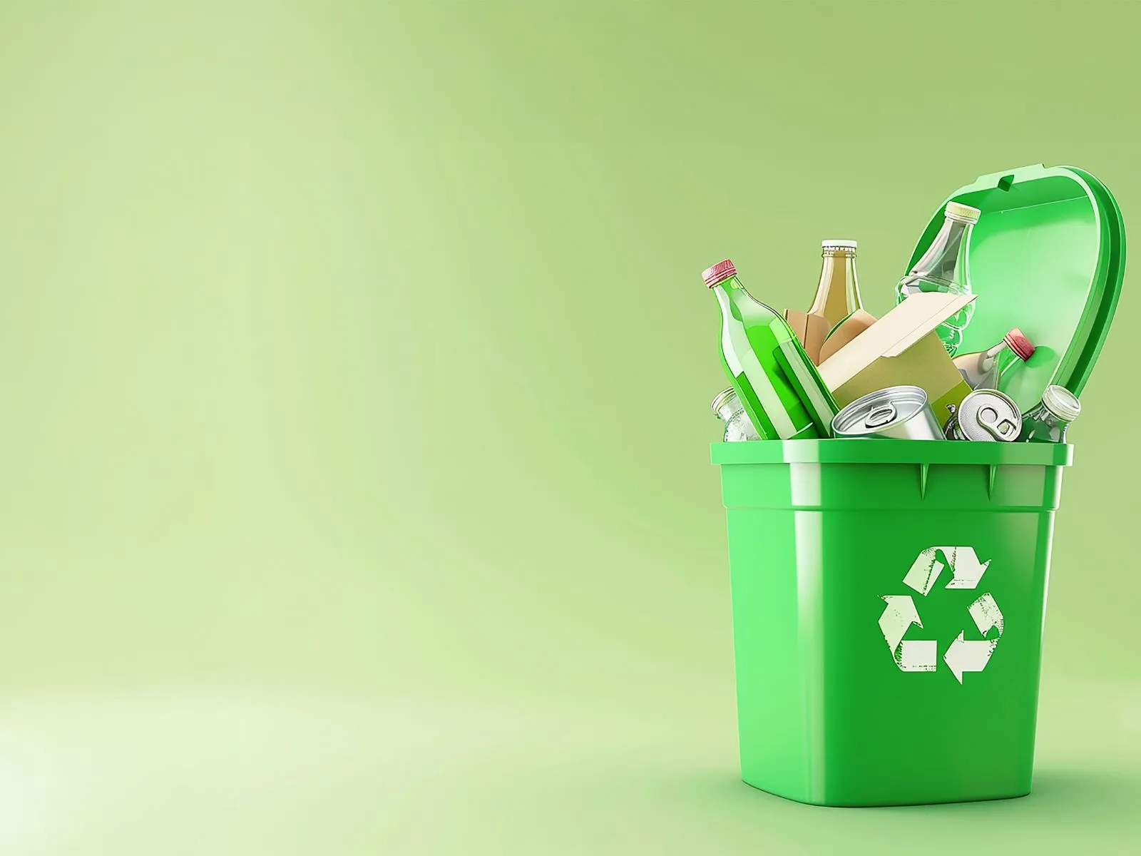 cassonetto rifiuti verde con logo del riciclo
